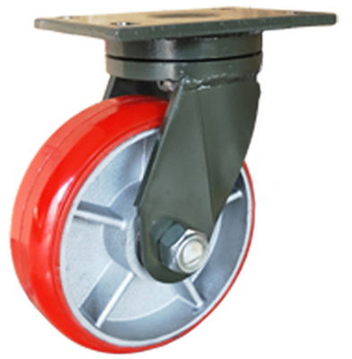 2 Tons 2000kgs 8'' Red PU Polyurethane Wheel With Cast Iron Caster